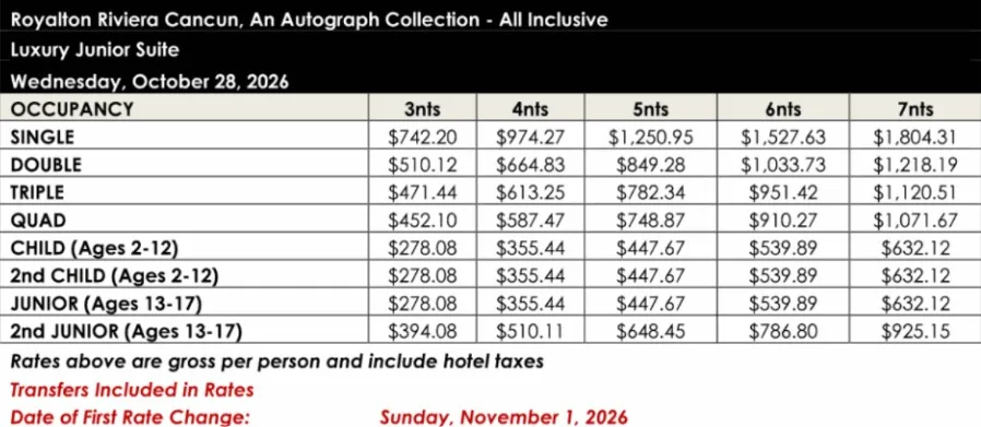 Luxury Junior Suite Pricing